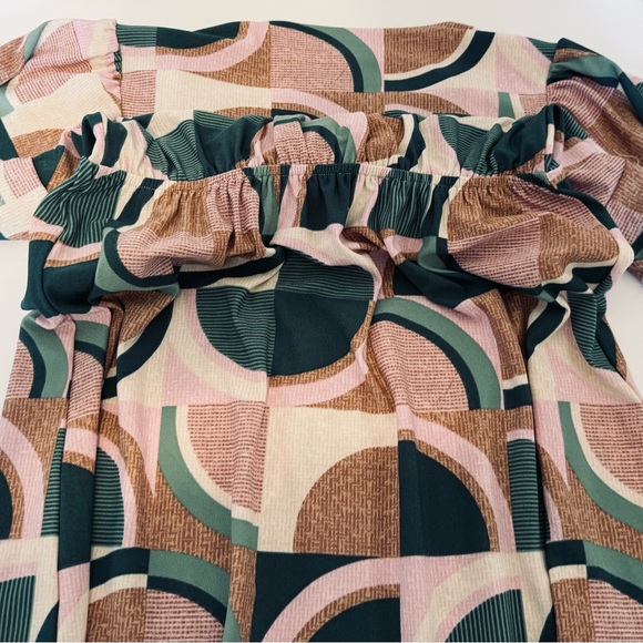 Monteau Los Angeles Retro Midi Dress Button Fron Size Medium Geometric Design - Picture 6 of 16